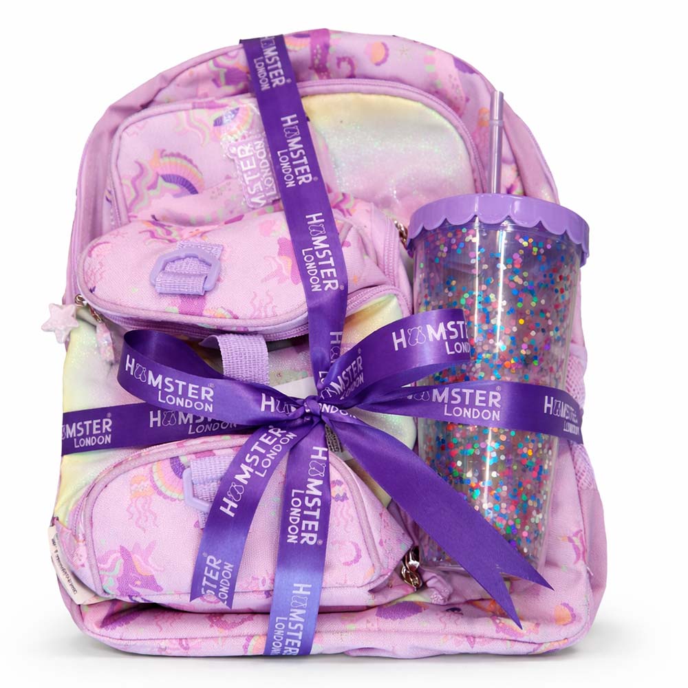 Hamster London School Bundle Twinkle Horn Backpack + Sling + Pouch + Sipper