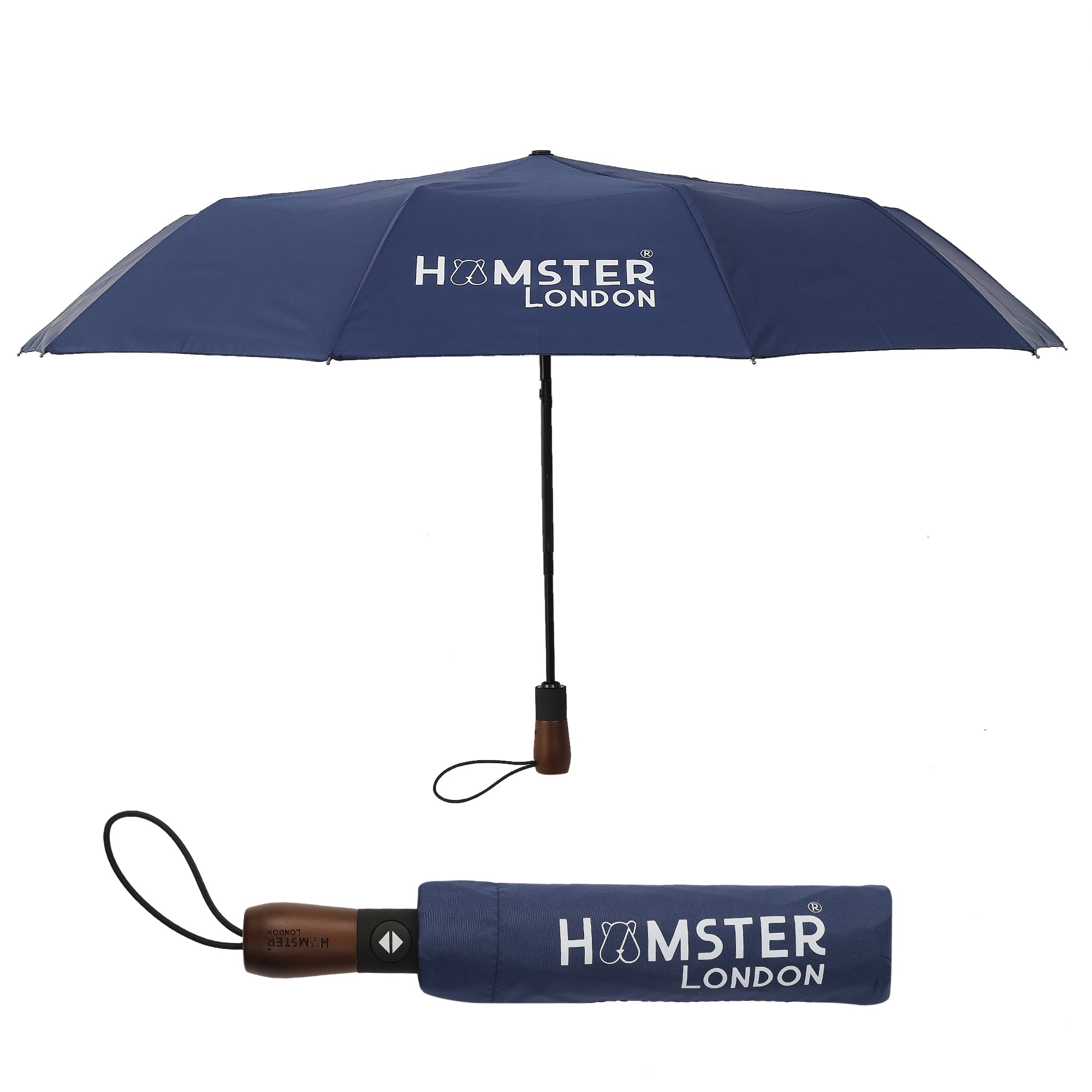 Wooden Automatic Open & Close Pocket Folding Umbrella (Blue)