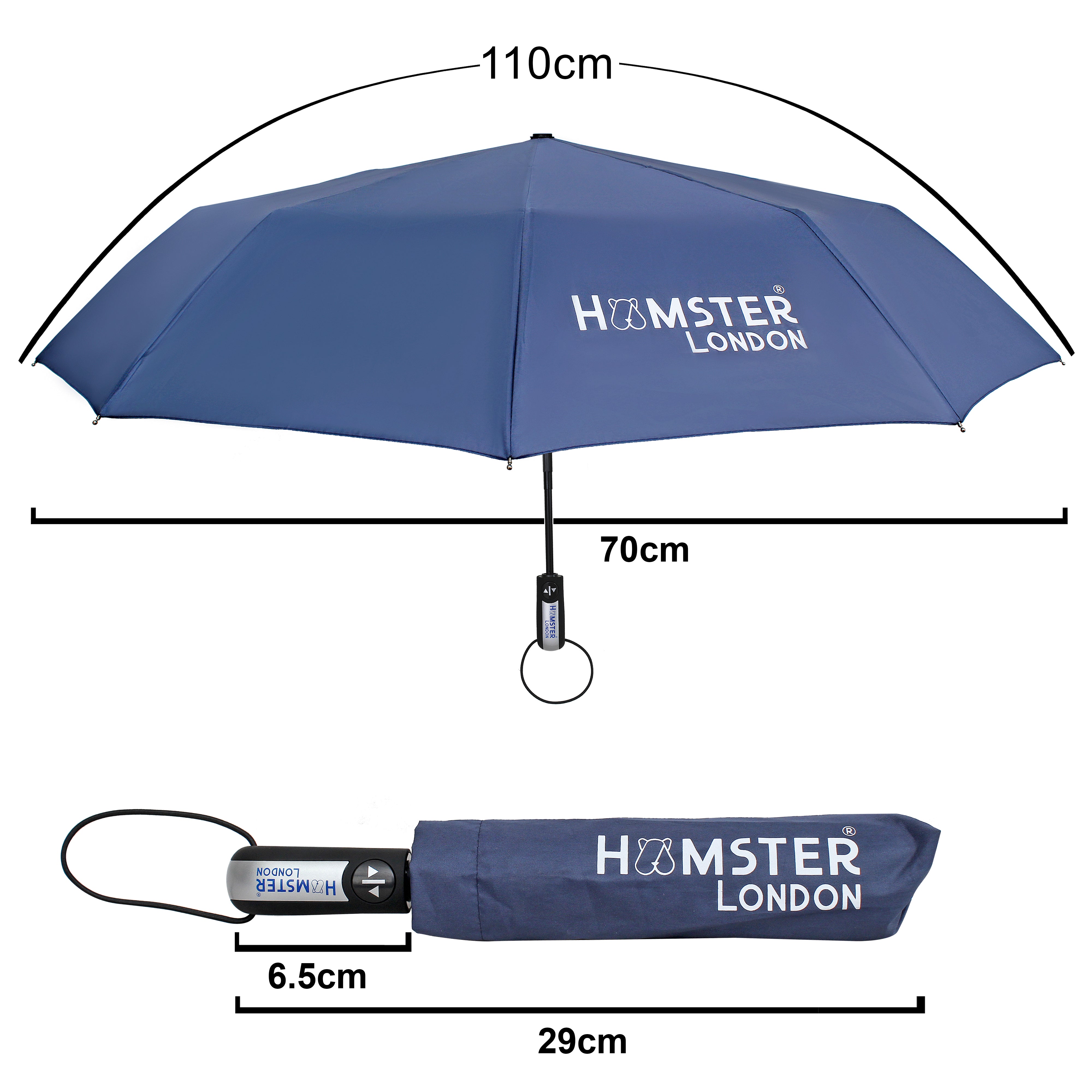 Hamster London Automatic Open & Close Pocket Folding Umbrella (Blue)