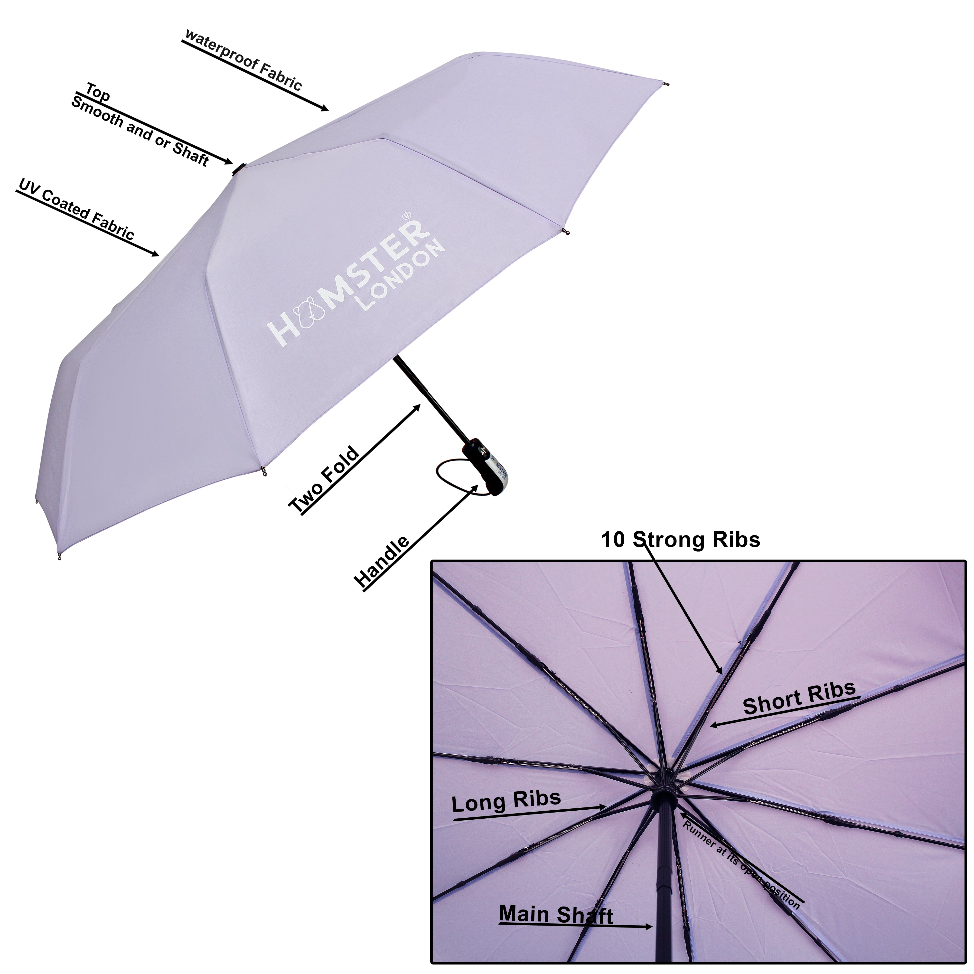 Hamster London Automatic Open & Close Pocket Folding Umbrella (Light Purple)