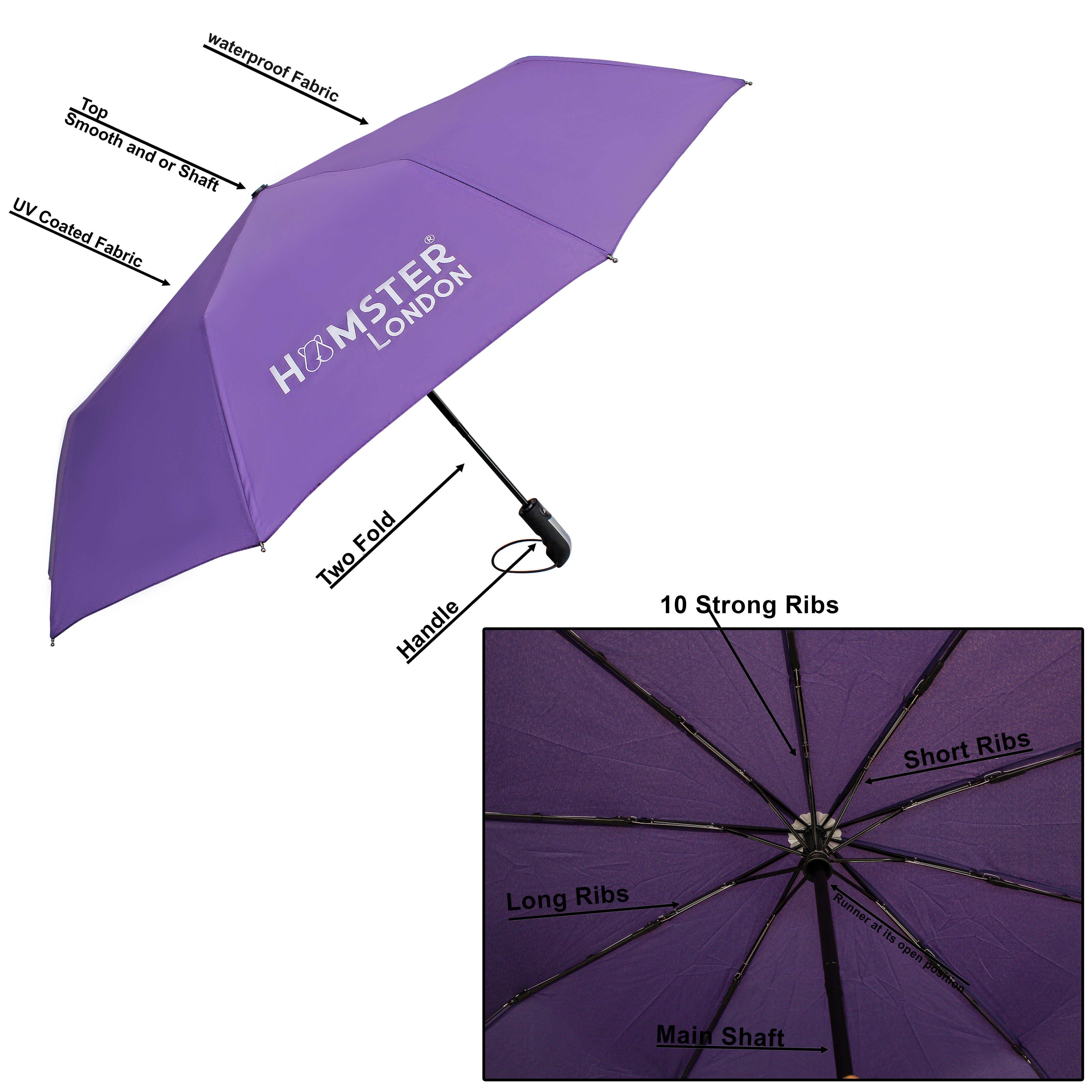 Hamster London Automatic Open & Close Pocket Folding Umbrella (Purple)