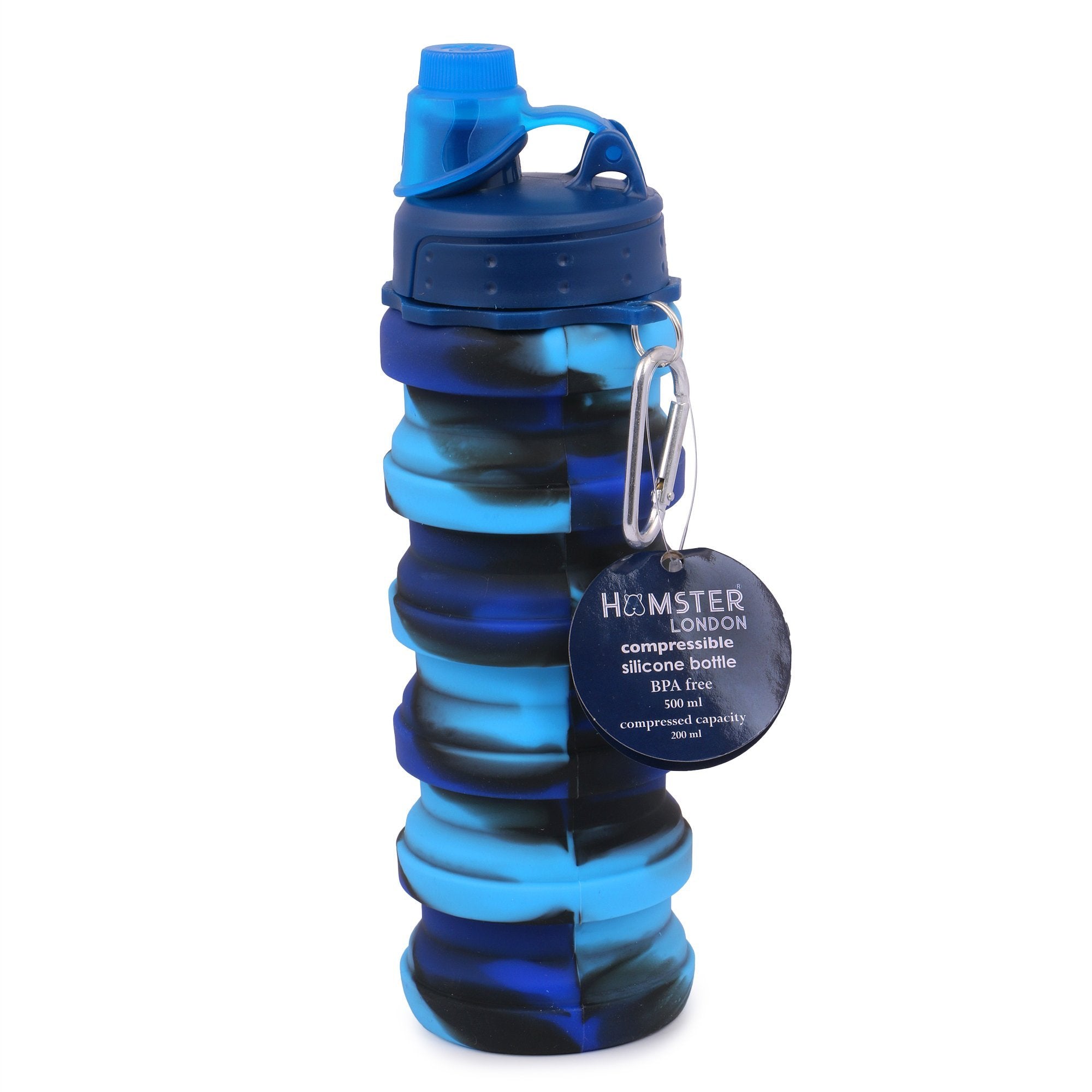 Hamster London Silicone Expandable and Foldable Water Bottle Blue