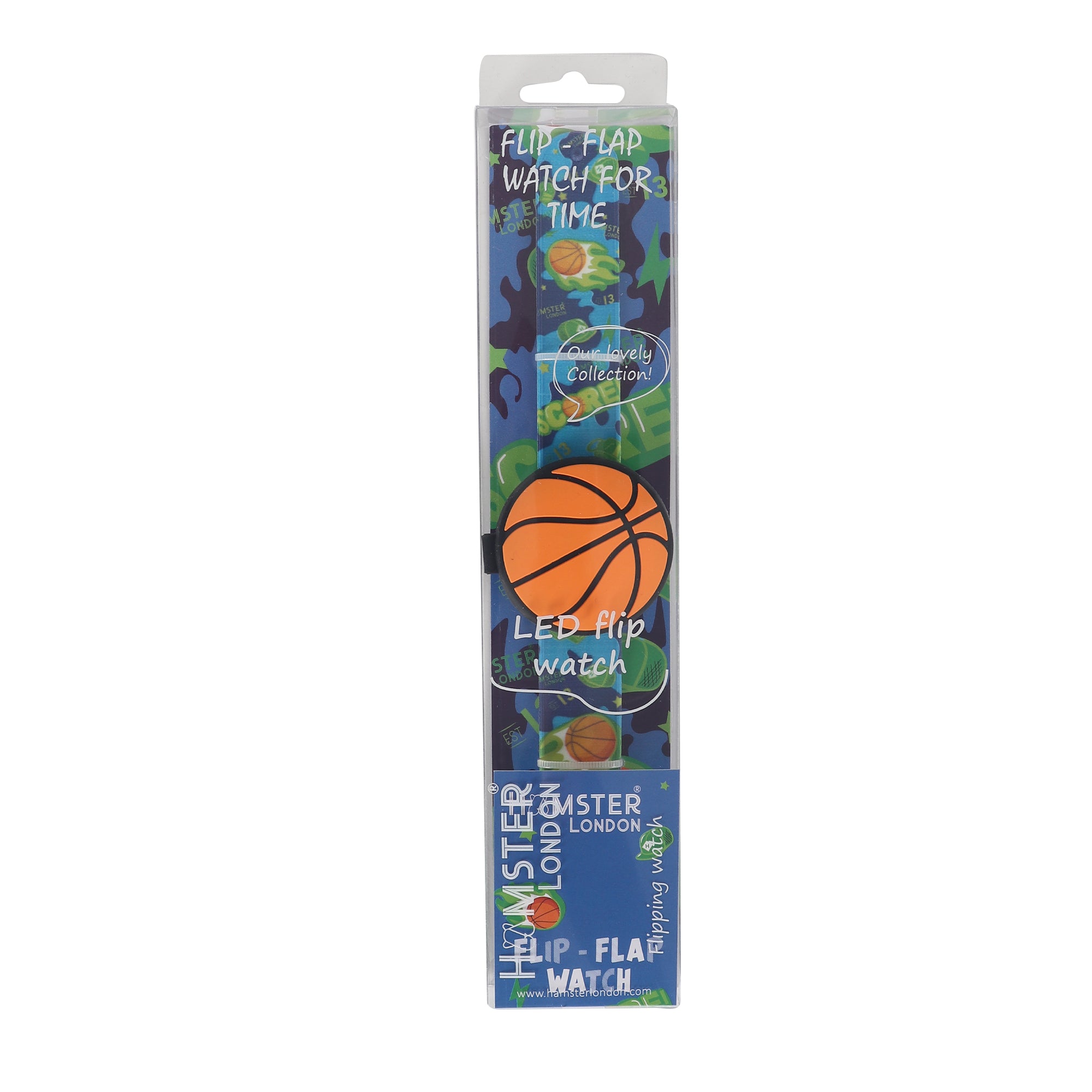 Hamster London Printed Slap Band Flip Wrist Watch Basketball Blue