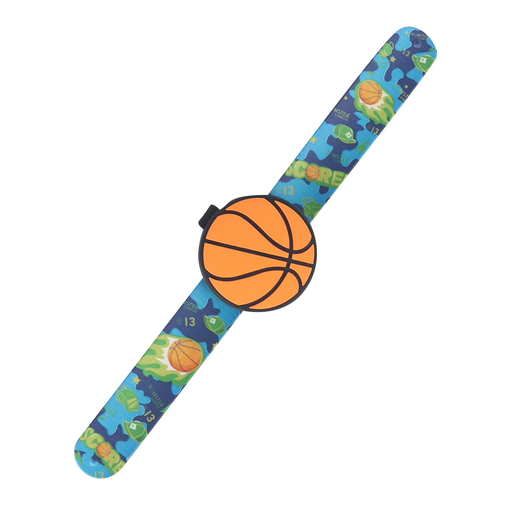 Printed Slap Band Flip Wrist Watch Basketball Blue