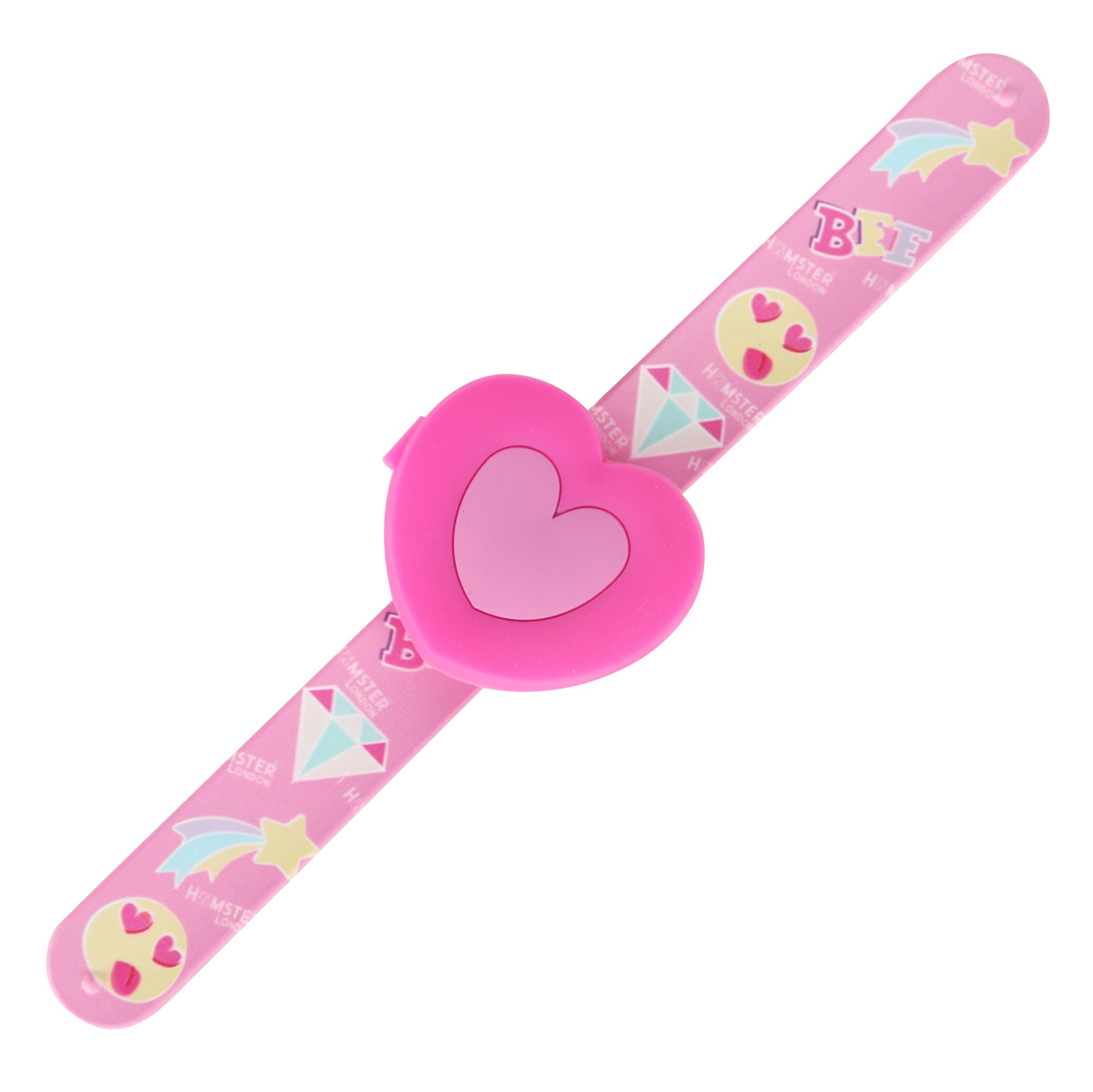 Hamster London Printed Slap Band Flip Wrist Watch Heart Pink