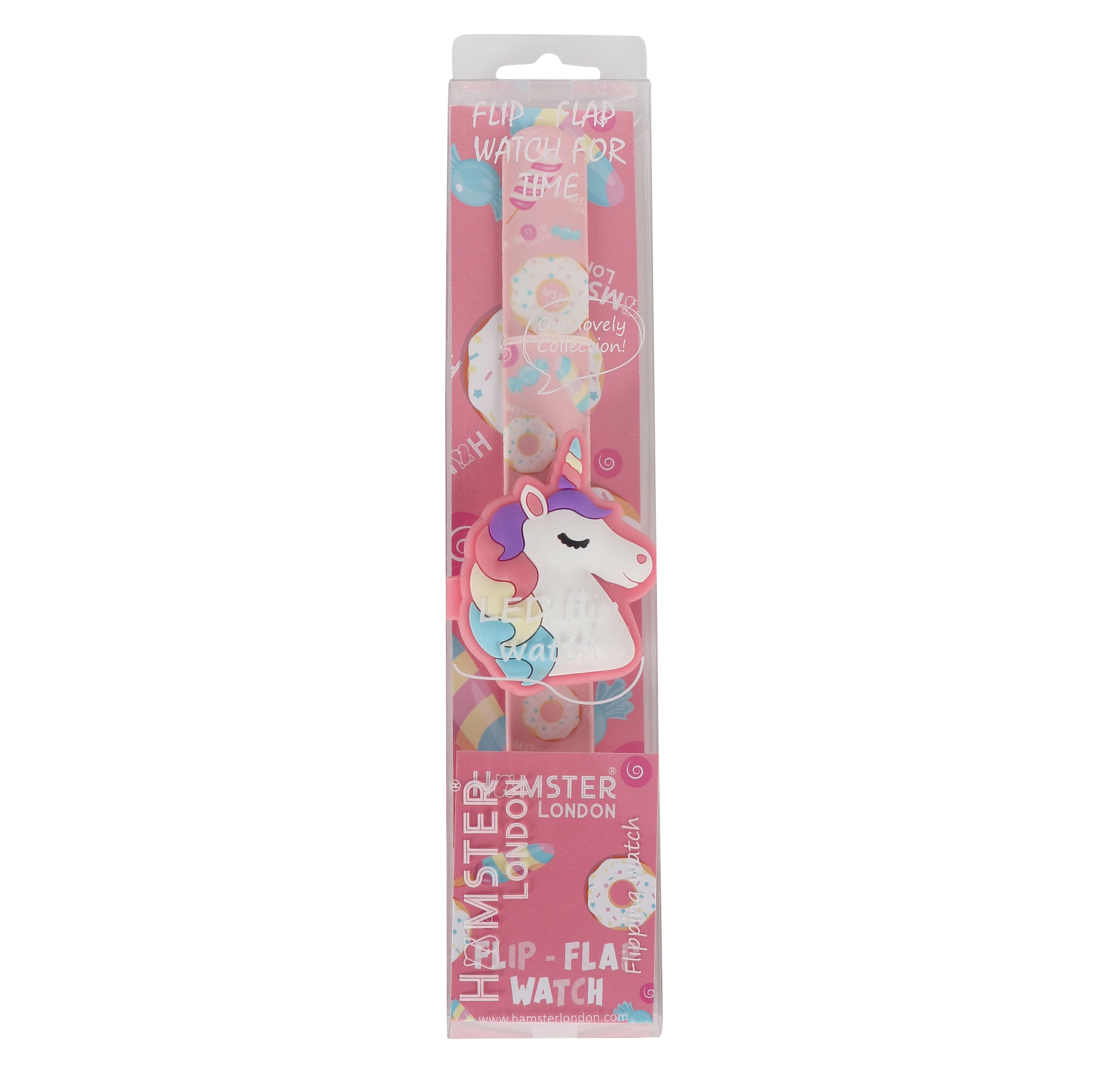 Hamster London Printed Slap Band Flip Wrist Watch Unicorn Pink