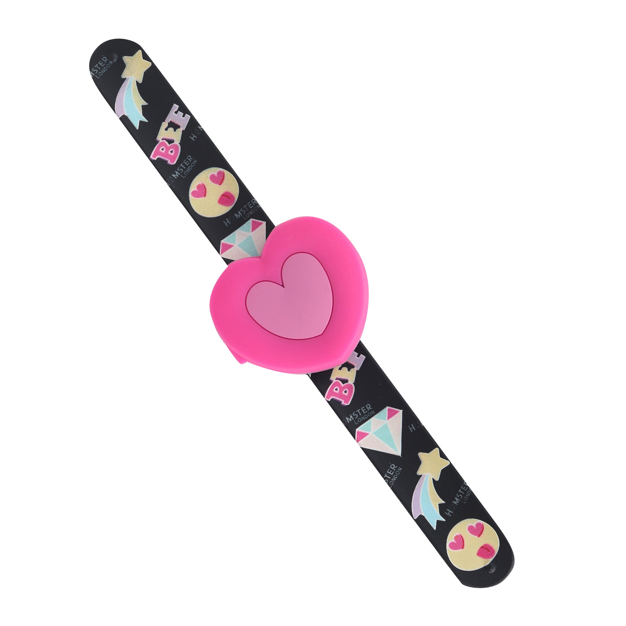 Hamster London Printed Slap Band Flip Wrist Watch Heart Black