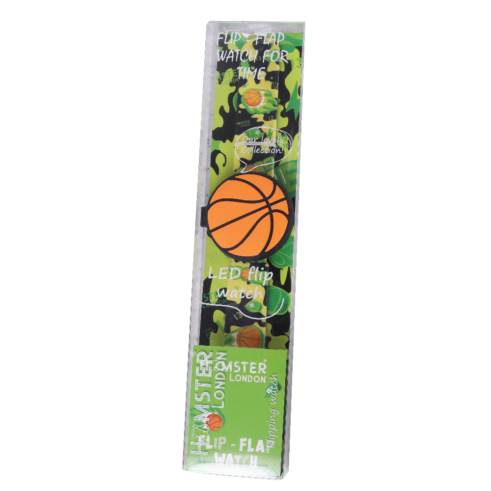 Printed Slap Band Flip Wrist Watch Basketball Green