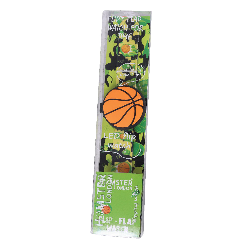 Hamster London Printed Slap Band Flip Wrist Watch Basketball Green