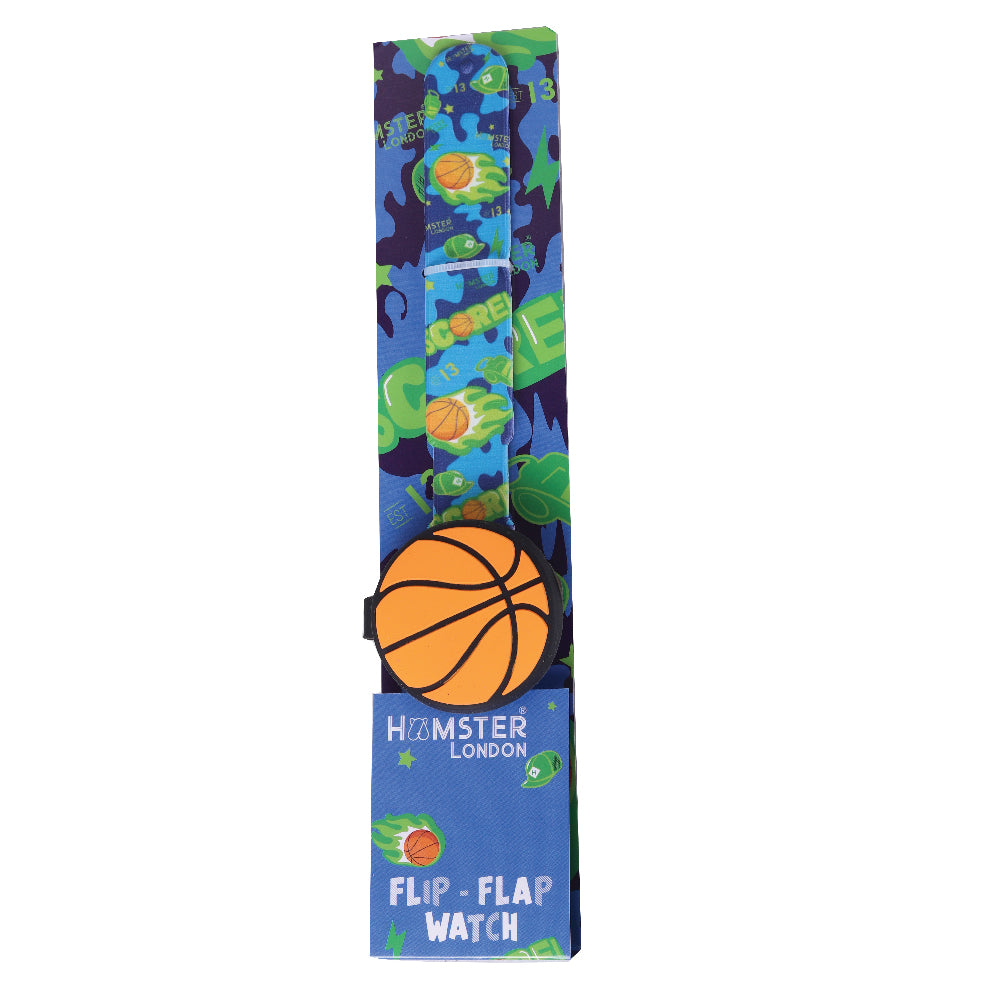 Hamster London Printed Slap Band Flip Wrist Watch Basketball Blue