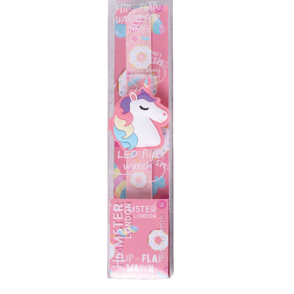 Hamster London Printed Slap Band Flip Wrist Watch Unicorn Pink