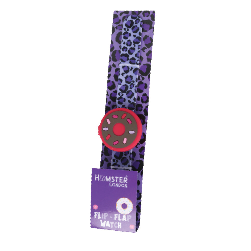 Hamster London Printed Slap Band Flip Wrist Watch Donut Purple