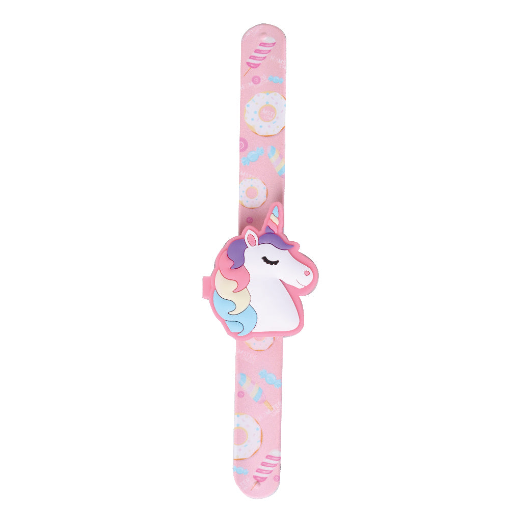 Hamster London Printed Slap Band Flip Wrist Watch Unicorn Pink