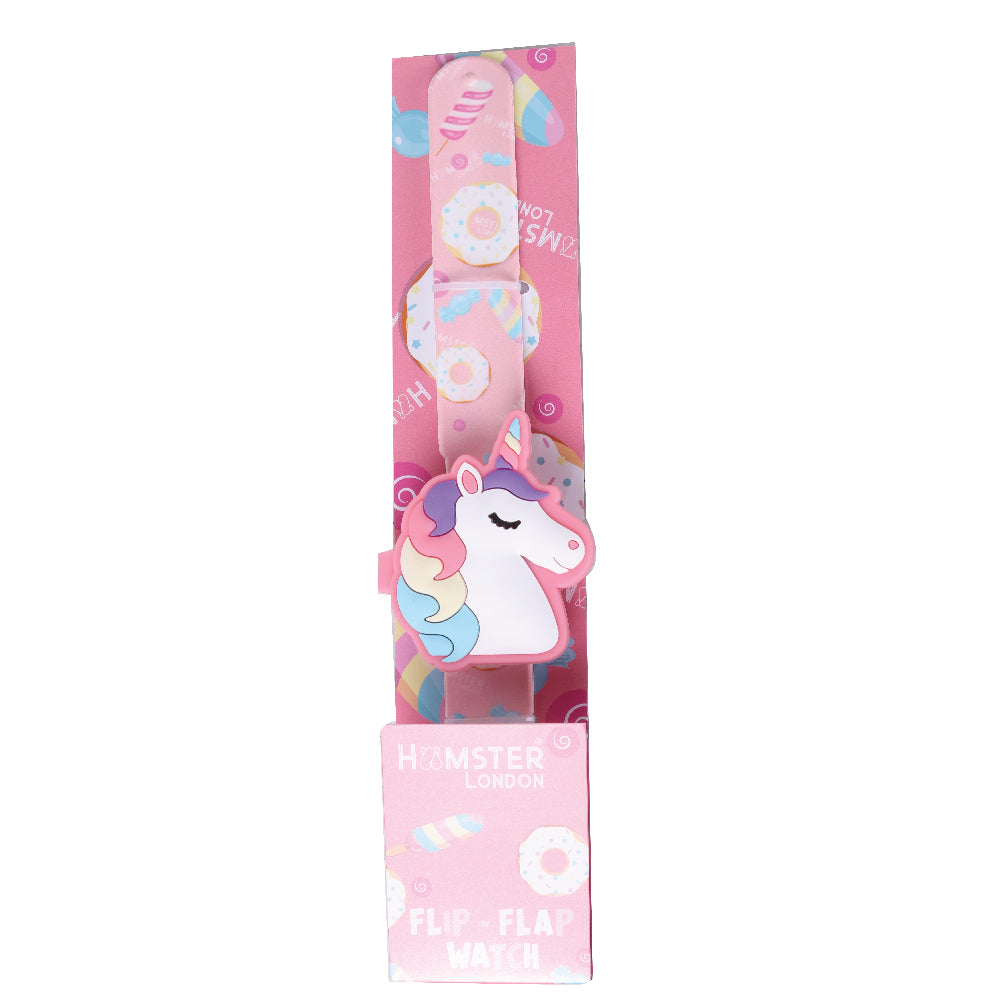 Hamster London Printed Slap Band Flip Wrist Watch Unicorn Pink