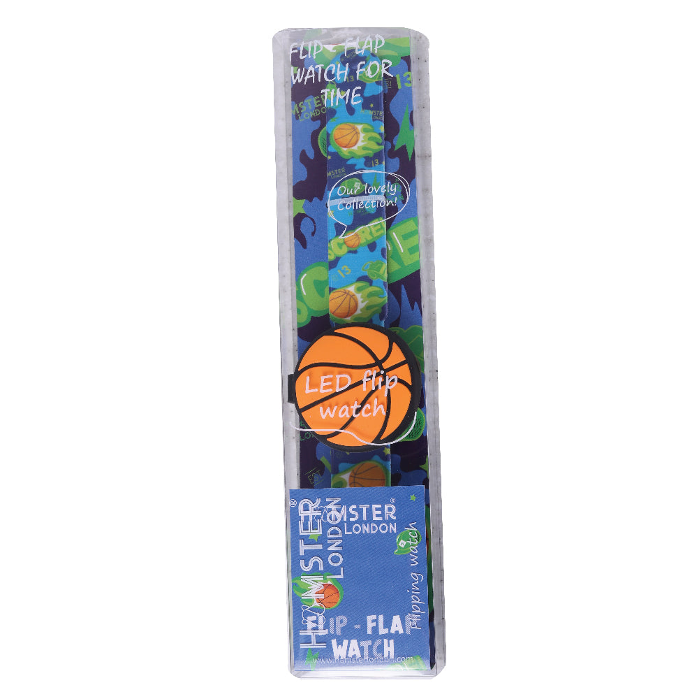 Hamster London Printed Slap Band Flip Wrist Watch Basketball Blue