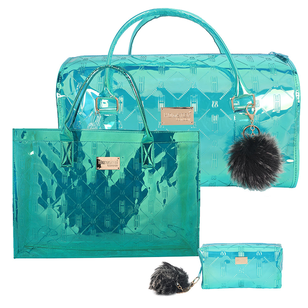 Hamster London Raver Duffle Bag  & Tote & Pouch Aqua Combo