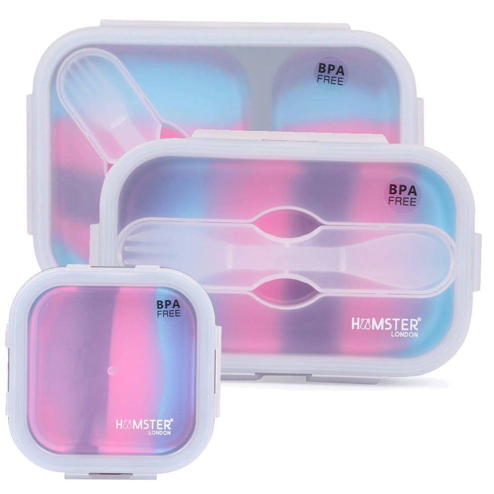 HL Silicon Bendable Tiffin Box Pink All Size Set of 3