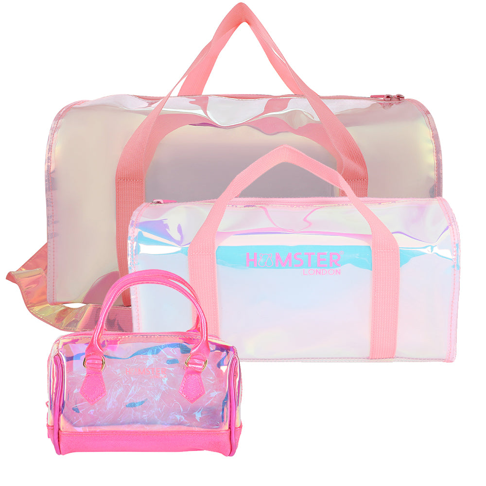 Hamster London Shiny Classic Duffle Bag Pink With Medium And Small Combo